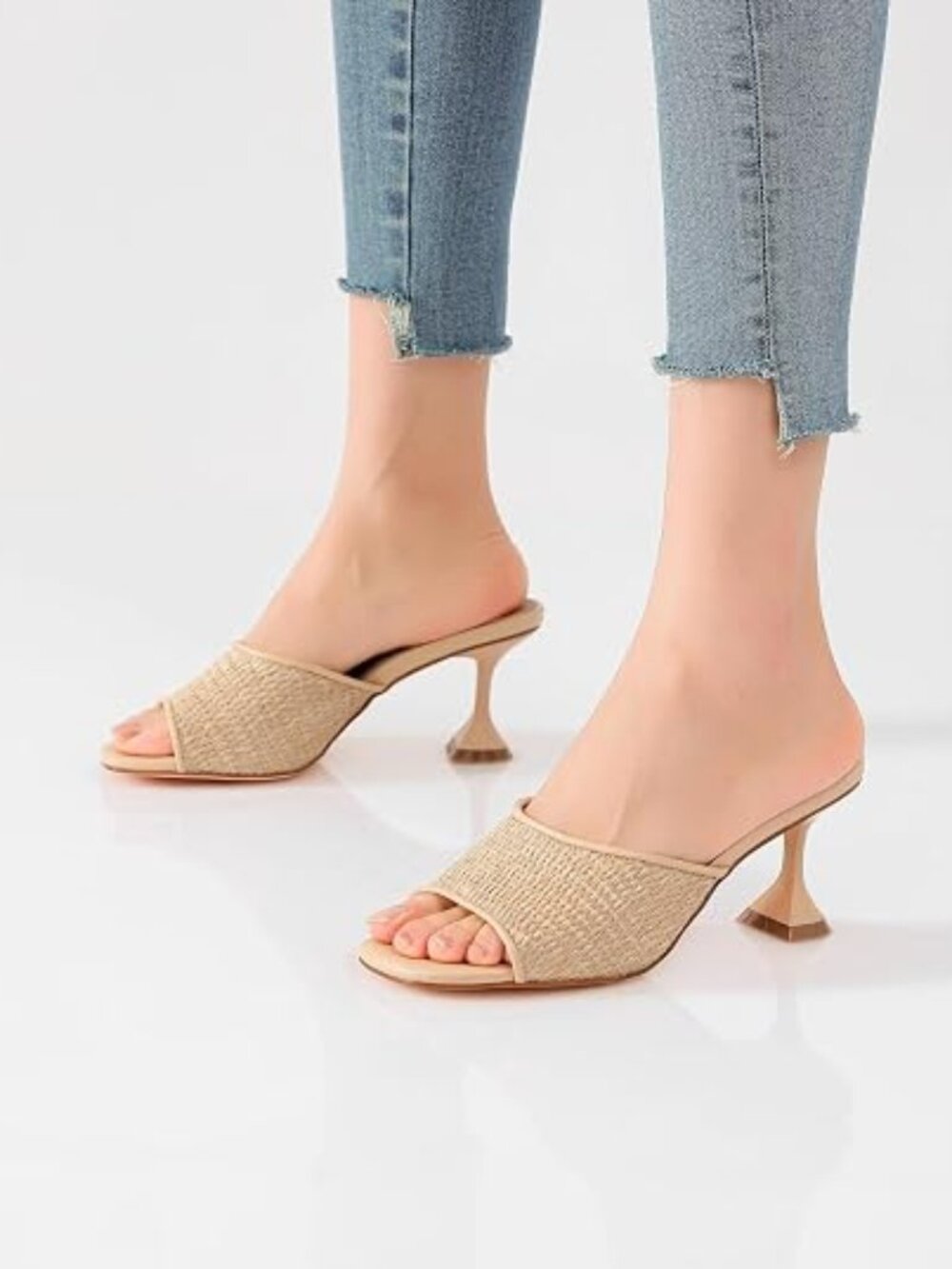 Womens Square Open Heels Sandals Slip on Heeled Slides Mules for Party Daily Wea